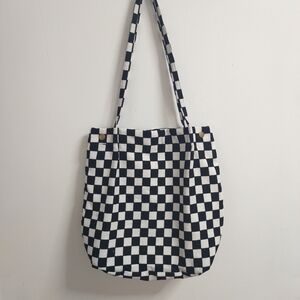 Classic Checkered Large Tote Bag in Black and White